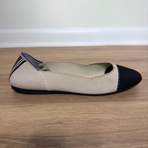 Rothy’s The Square Flats in a Nude Beige and Black Tuxedo Womens size 10.5